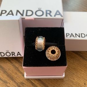 Retired Pandora Rose White heart Muranos charm(set)
